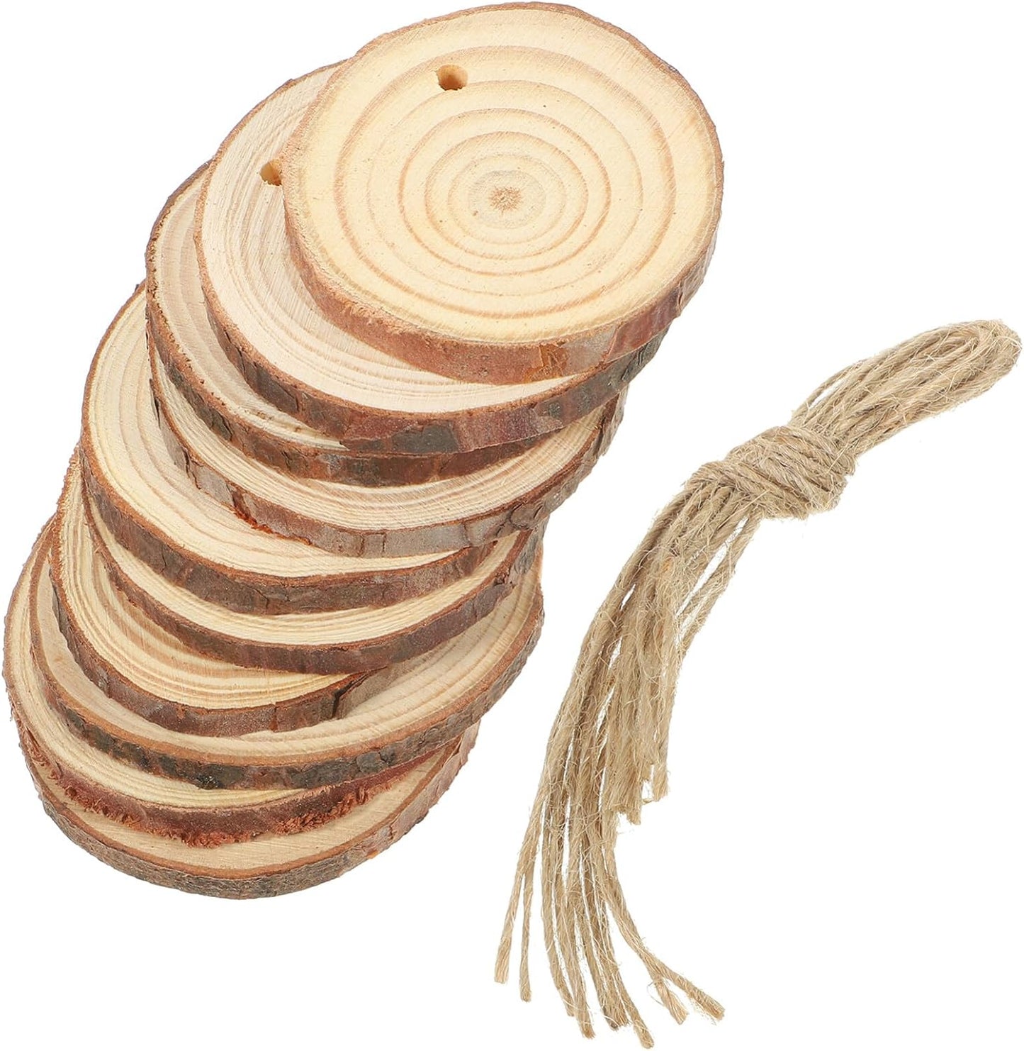 Blank Craft Wood Ornament Slices - Small with Bark & Twine