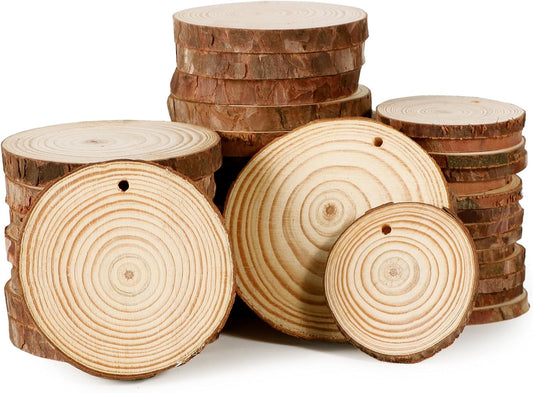 Blank Craft Wood Ornament Slices - Small with Bark & Twine