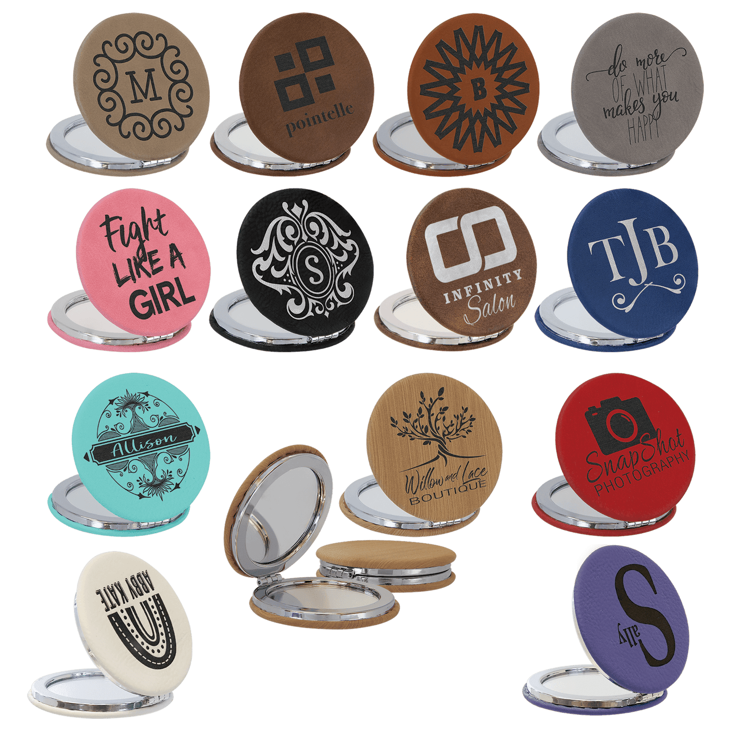 Laserable Leatherette Compact Mirrors