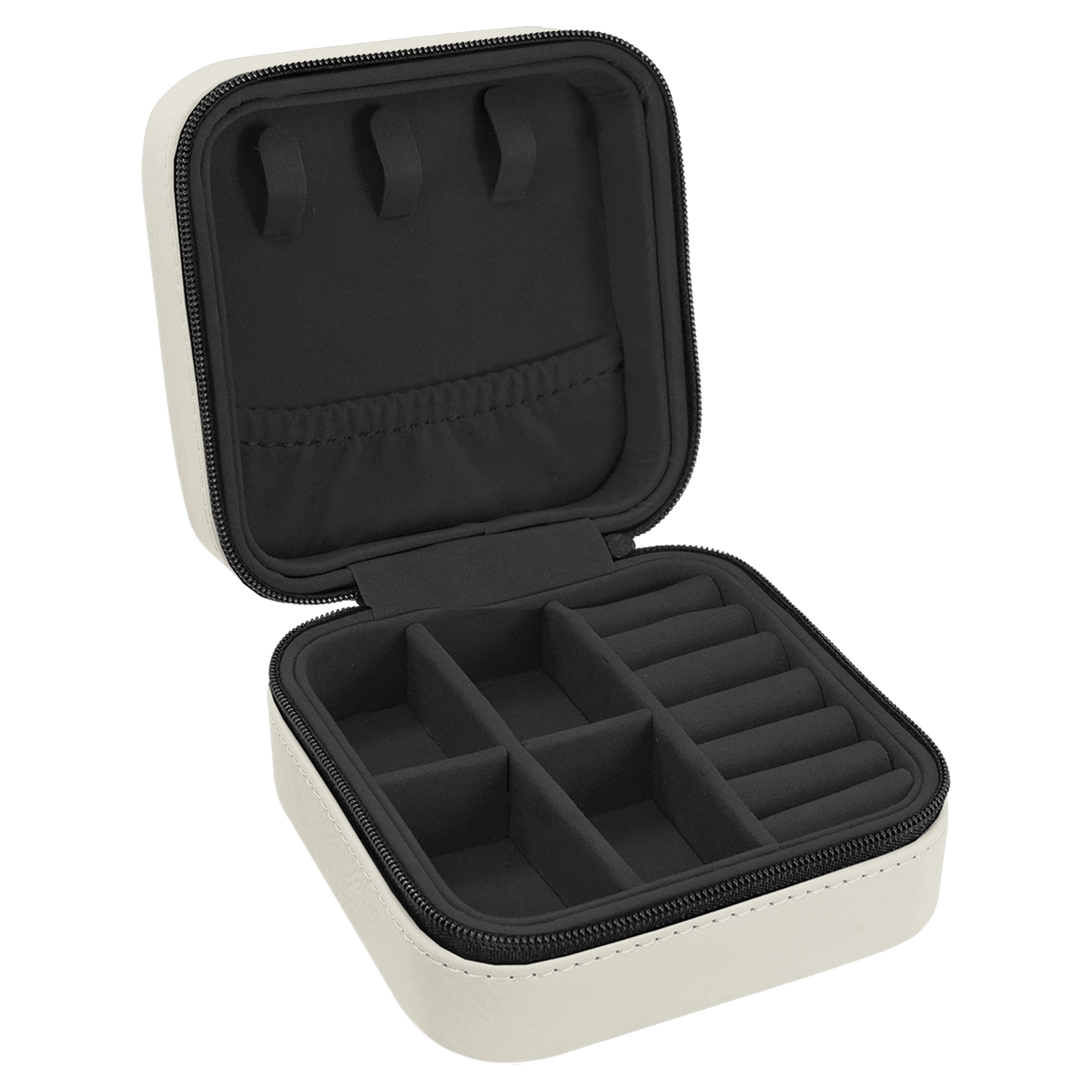 Laserable Leatherette Travel Jewelry Box with Black Lining - 4" x 4"