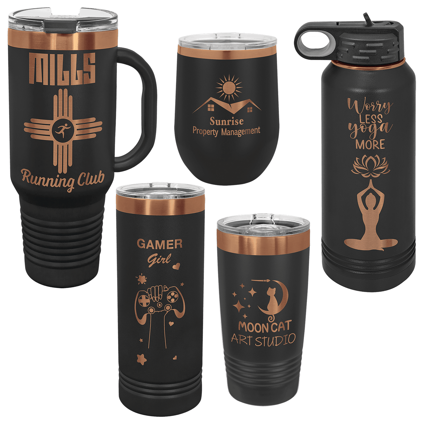 Polar Camel ION-Plated Black/Rose Gold Stainless Steel Tumblers, Mugs & Water Bottles