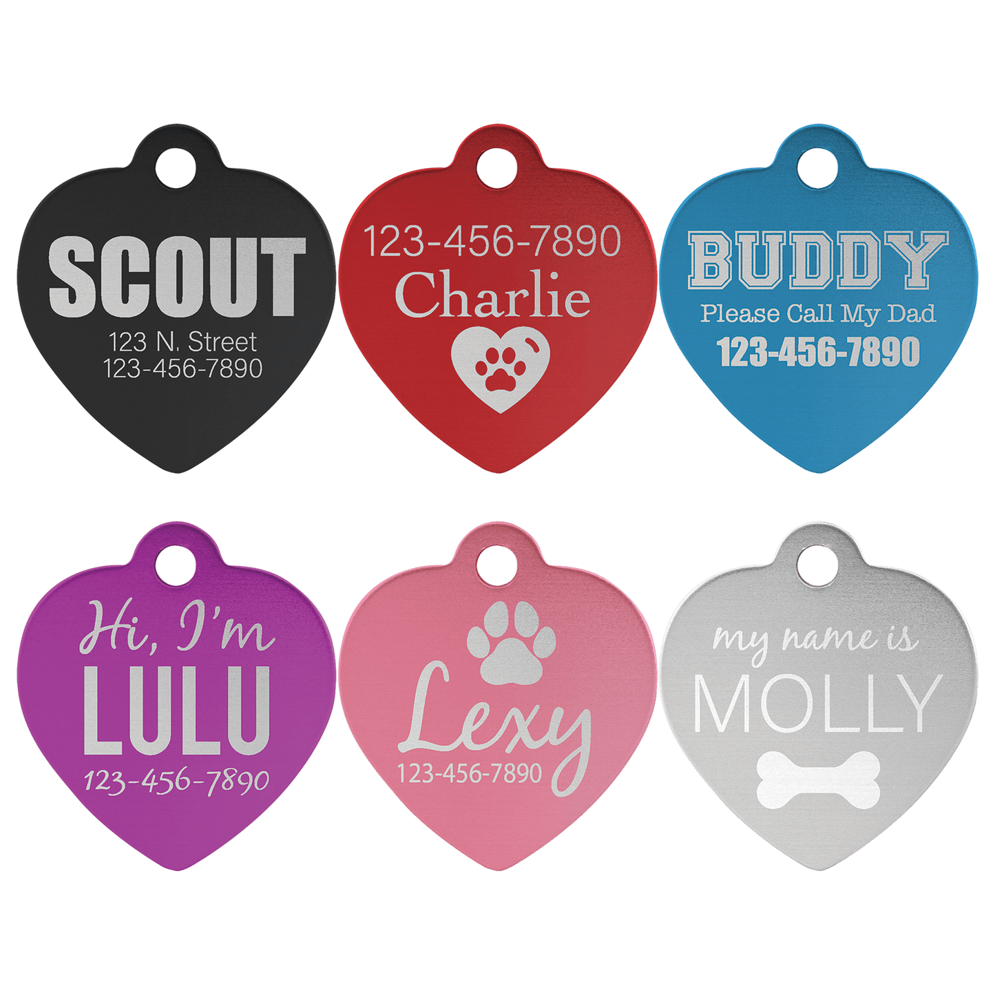 Laserable Heart Anodized Aluminum Pet Tags - 1 1/4" x 1 1/4"