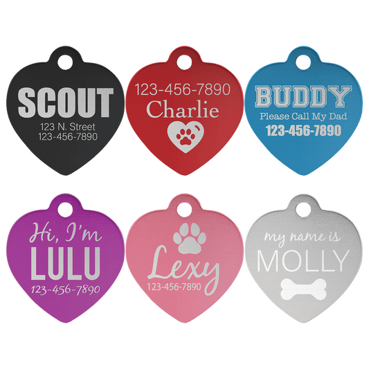 Laserable Heart Anodized Aluminum Pet Tags - 1 1/4" x 1 1/4"