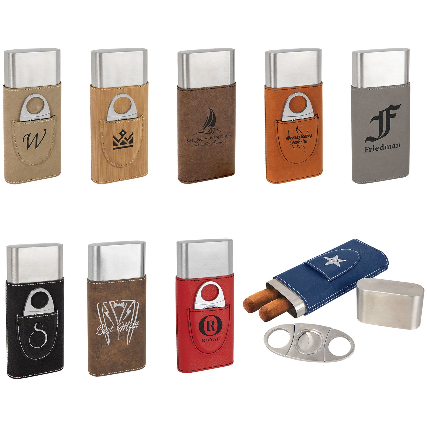 Laserable Leatherette Cigar Cases with Cutter