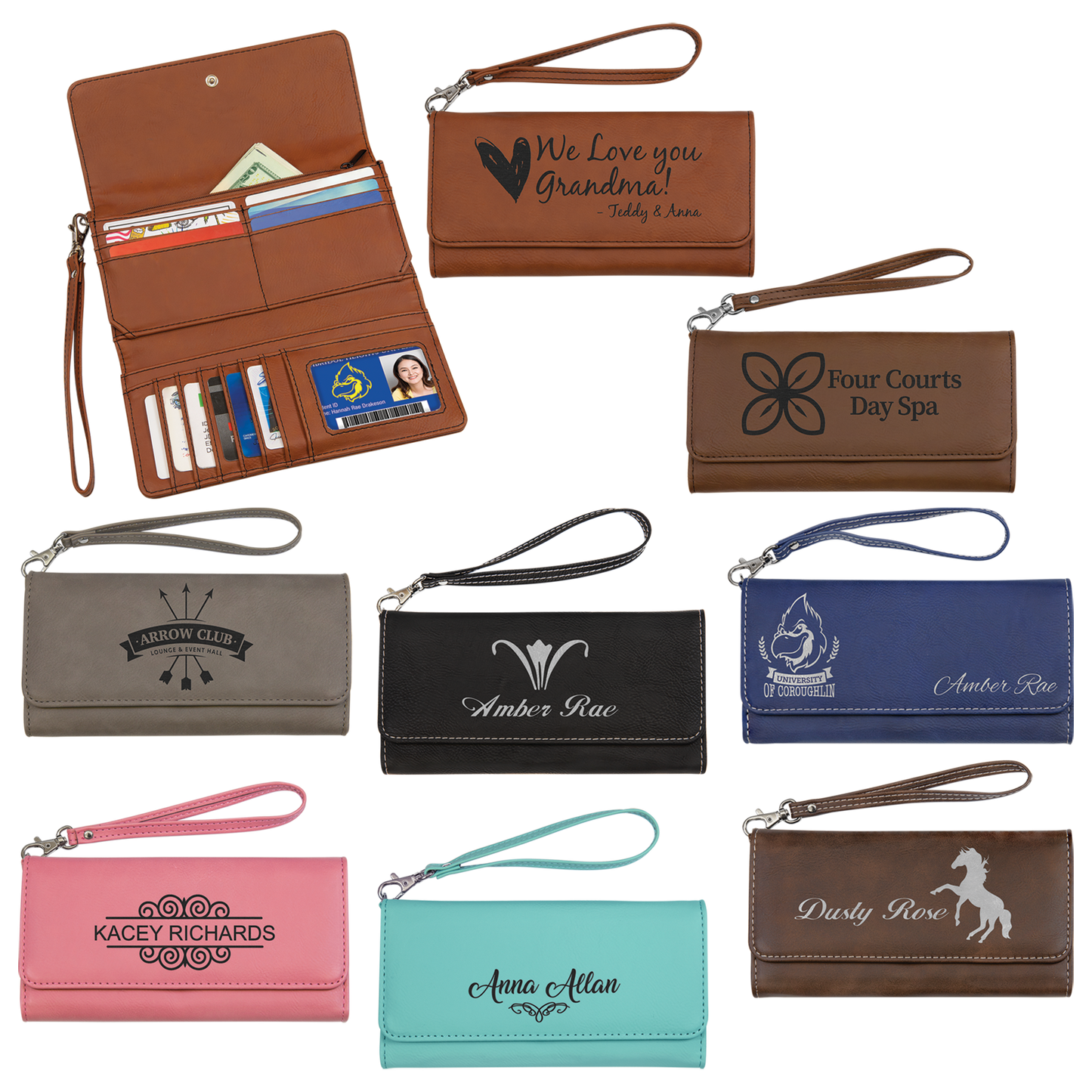 Laserable Leatherette Wallets with Strap