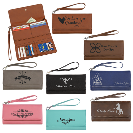 Laserable Leatherette Wallets with Strap